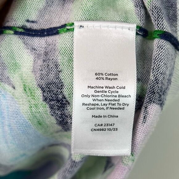 Talbots Plus 1X Floral Short Sleeve Knit Top Floral Blue Purple Green Cotton - Picture 5 of 9